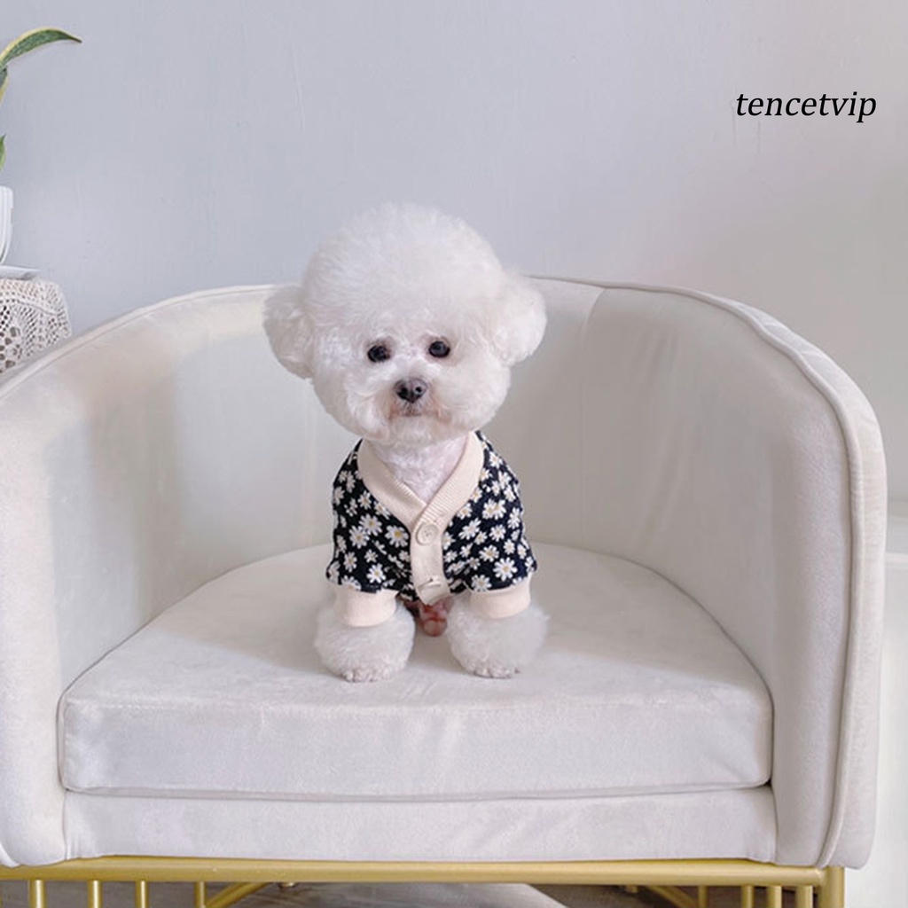 Áo khoác cardigan mềm mại giữ ấm họa tiết hoa thời trang mùa thu cho thú cưng