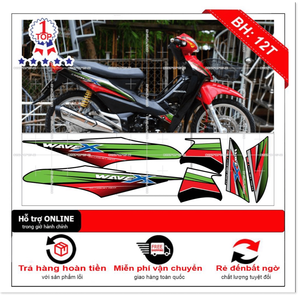 ( Quí khách vui lòng mang ra tiệm cho thợ dán ) Tem wave X 2016 đỏ xanh đen