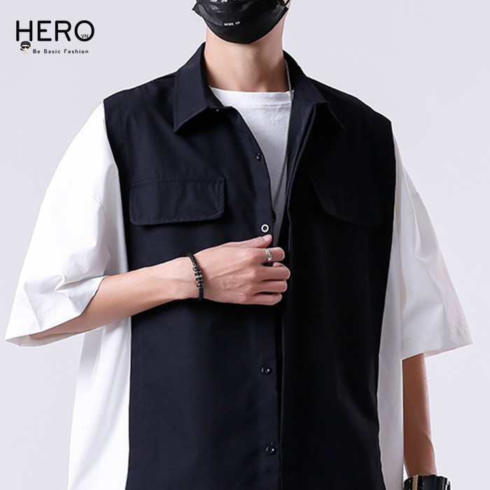 Áo Sơ Mi Tay Lỡ Nam Nữ Unisex Phối Màu Túi Cá Tính Form Rộng Đẹp Vải Kate Hàn MrHero Phong Cách Hàn Quốc SMK1 | BigBuy360 - bigbuy360.vn