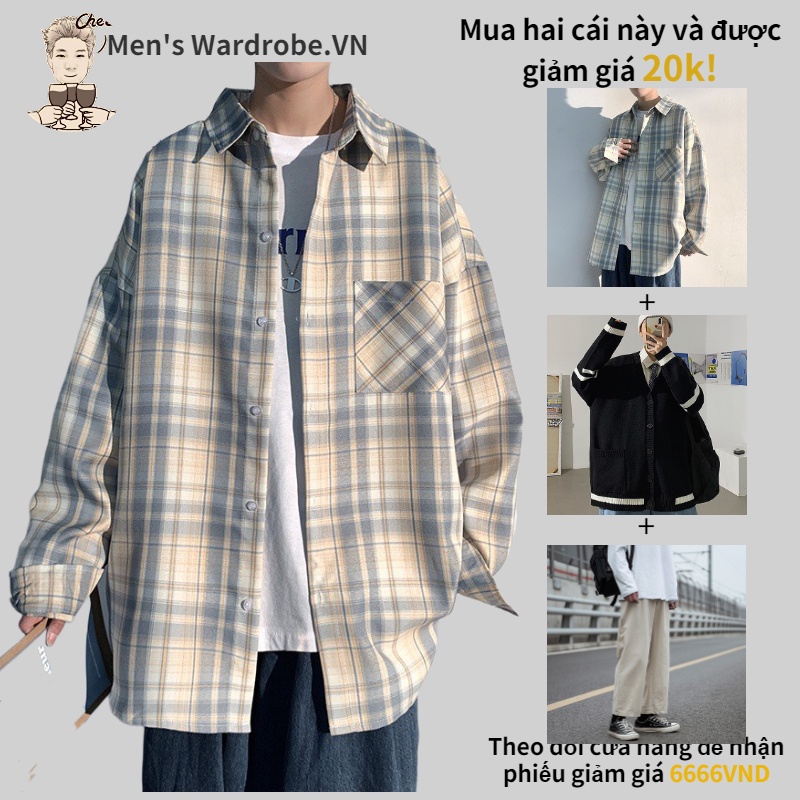 Áo khoác sơ mi tay dài kẻ sọc kiểu Hàn Quốc cá tính cho nam