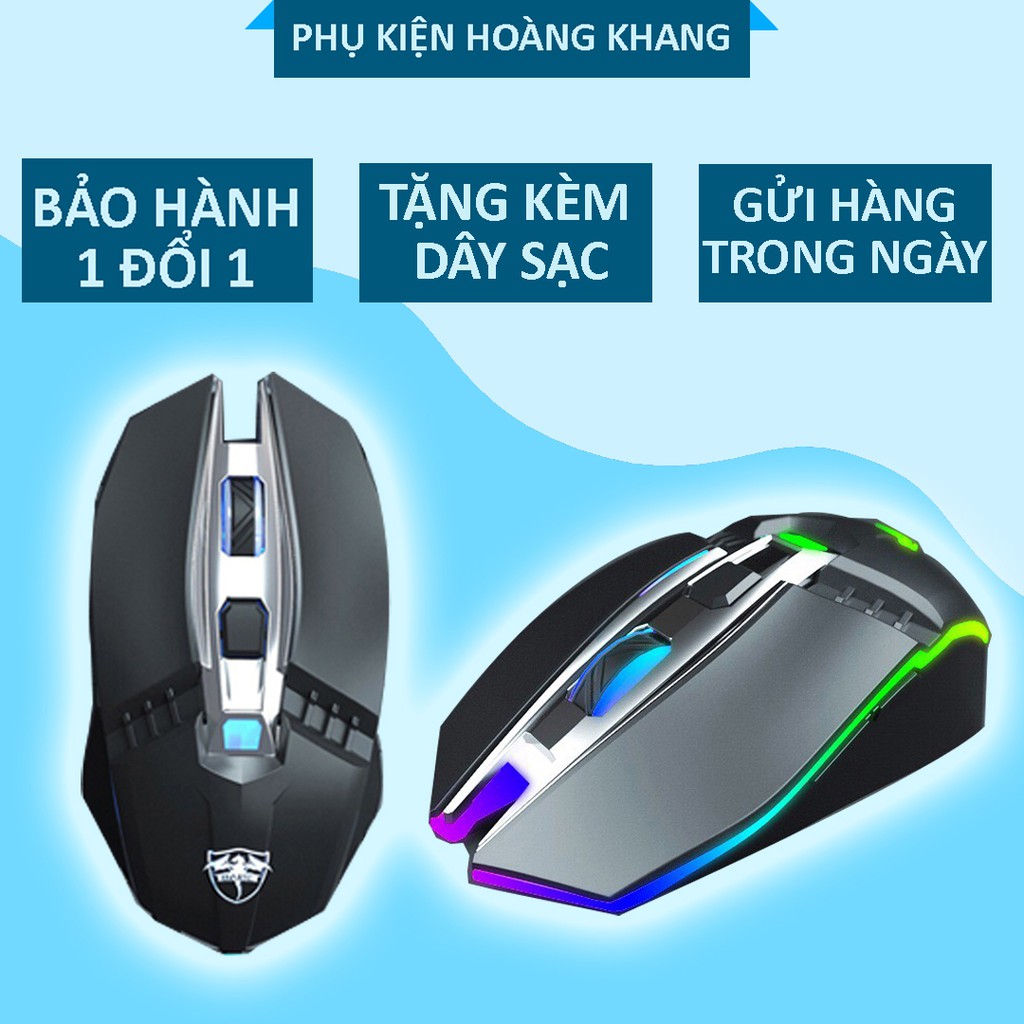 Chuột không dây sạc pin Basic, chuột ko dây phím chống ồn, đèn led chuyển màu