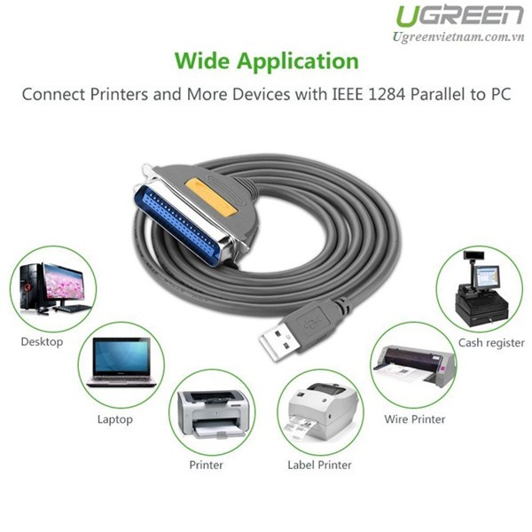 Cáp máy in USB to LPT IEEE 1284 dài 1,8m chính hãng Ugreen 20225