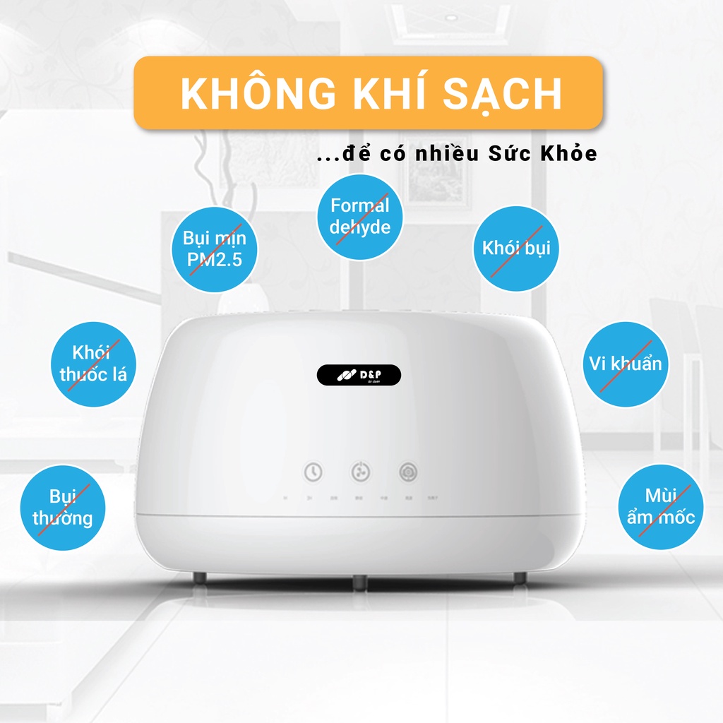 Máy Lọc Không Khí D&P 🔷𝐅𝐑𝐄𝐄𝐒𝐇𝐈𝐏🔷 Ion Âm Khử Mùi, Lõi Lọc Bụi Mịn HEPA 3 Lớp, Phòng 20m2, Xông Tinh Dầu, Bảo Hành 2 Năm