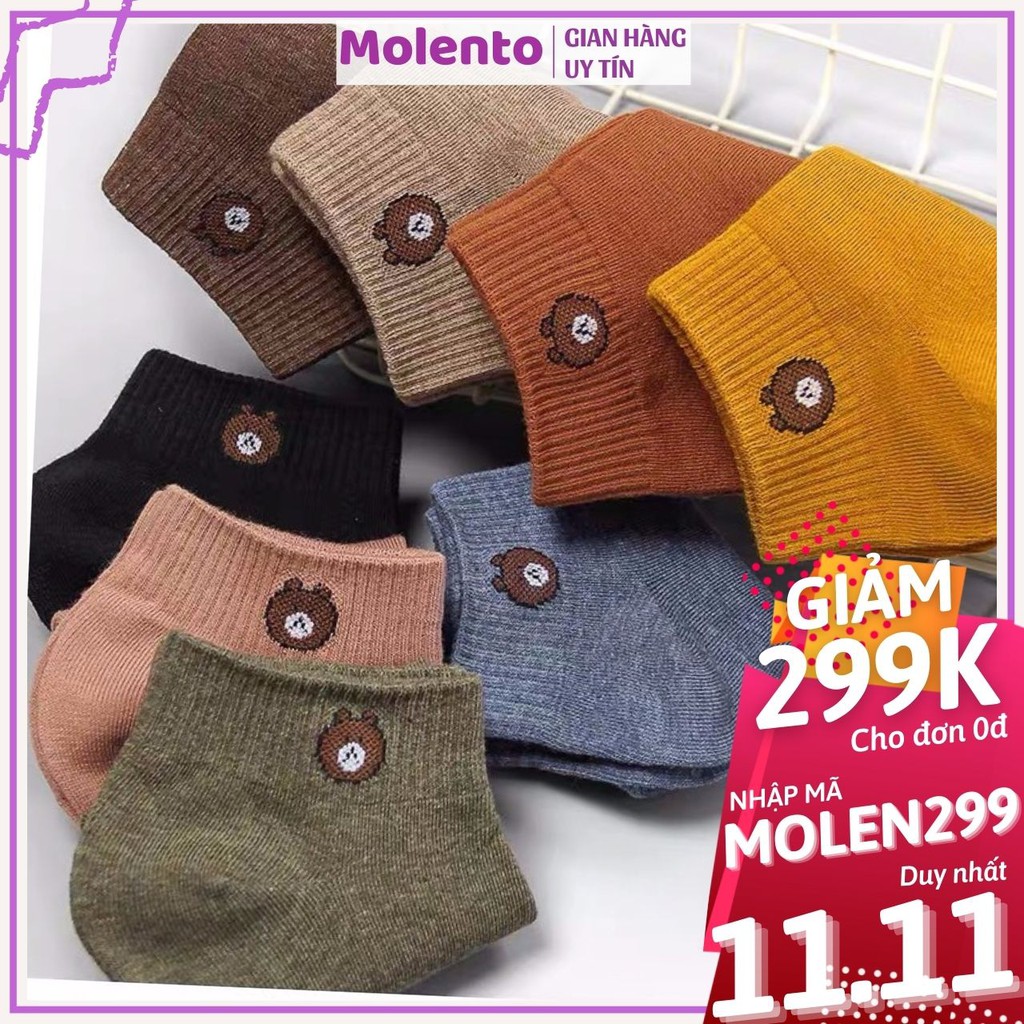 Tất Nữ Cổ Ngắn Hàn Quốc MOLENTO Vớ Nữ Dễ Thương Thun Cotton Mềm Mại Co Giãn Tốt Nhiều Màu Sắc Mẫu Ngẫu Nhiên - M61