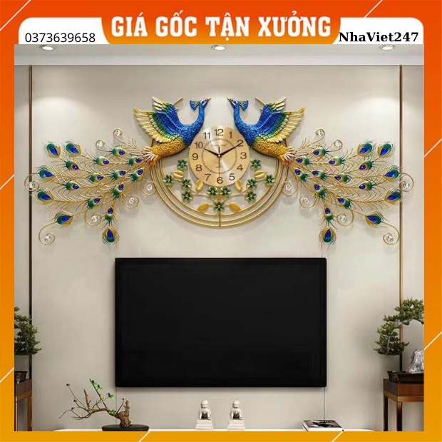 Đồng Hồ Treo Tường Chim Công Trang Trí Nhà Cửa Hoạ Tiết Phu Thê Viên Mãn,Kích Thước 145x70cm,quà tặng đẹp,ý nghĩa,rẻ