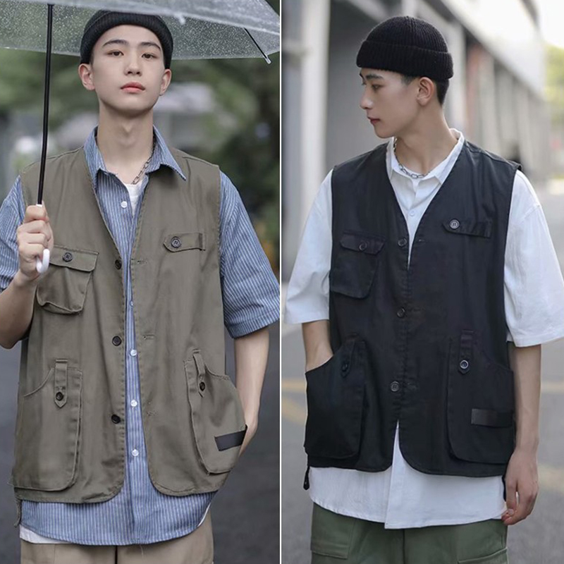 Military Multiple Pockets Cargo Vest Hip Hop Vest Men Dad Core Vest Sleeveless Jacket Gilet Men's Vest Streetwear | BigBuy360 - bigbuy360.vn