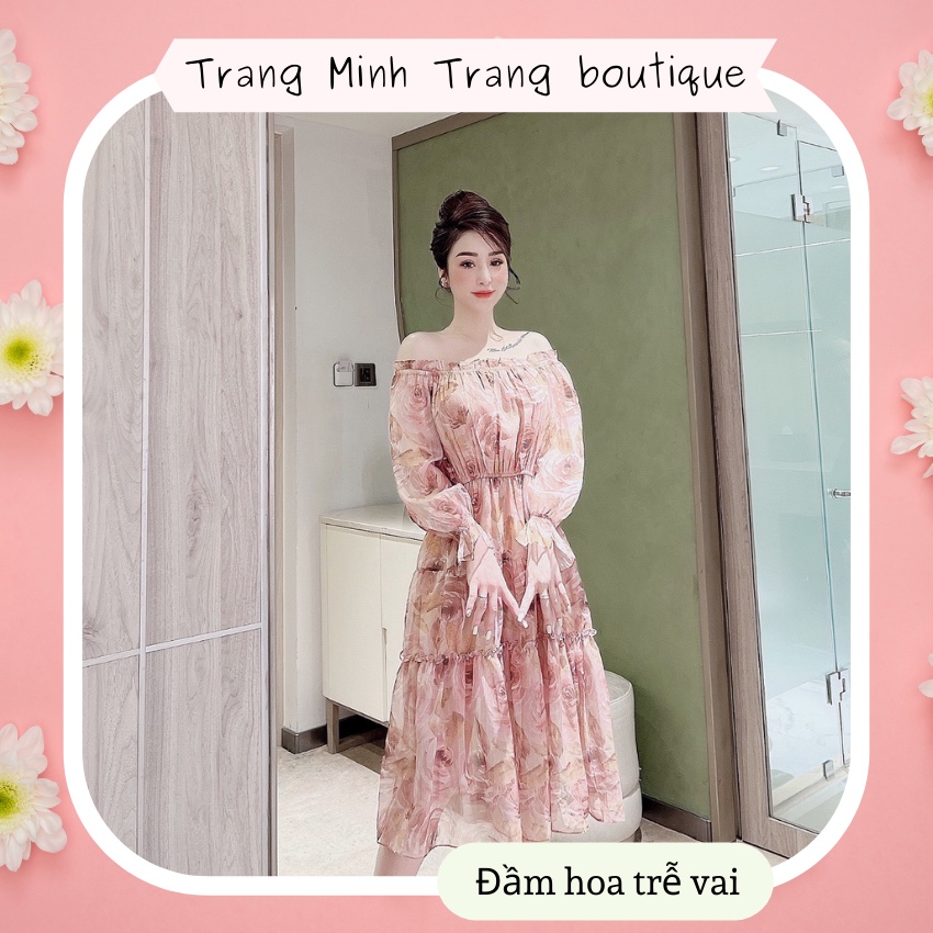 Đầm hoa siêu xinh 🔸 HÀNG CAO CẤP 🔸 váy nữ trễ vai chất liệu tơ mềm mát, không bai xù và có độ co giãn nhẹ