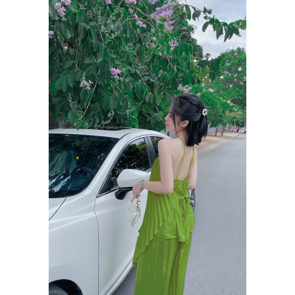 Set áo dập ly cổ yếm + Quần suông