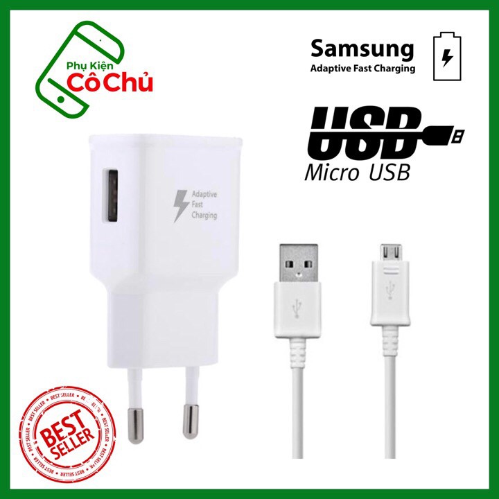 Bộ Củ Sạc và Dây Cáp nhanh Fast Charge cho Galaxy S6, S7, Note 4, Note 5 (trắng) - cáp 1m2