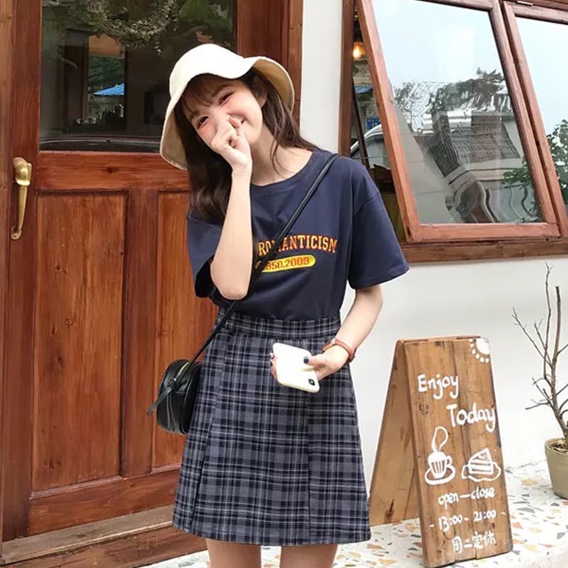 Chân Váy Chữ a Lưng Cao Họa Tiết Kẻ Ô Hàn Quốc JL-DQ-18