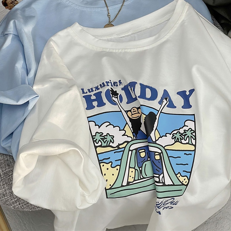 NRVP Áo thun cotton tay ngắn cổ tròn thời trang mùa hè phong cách Hàn Quốc cho nữ