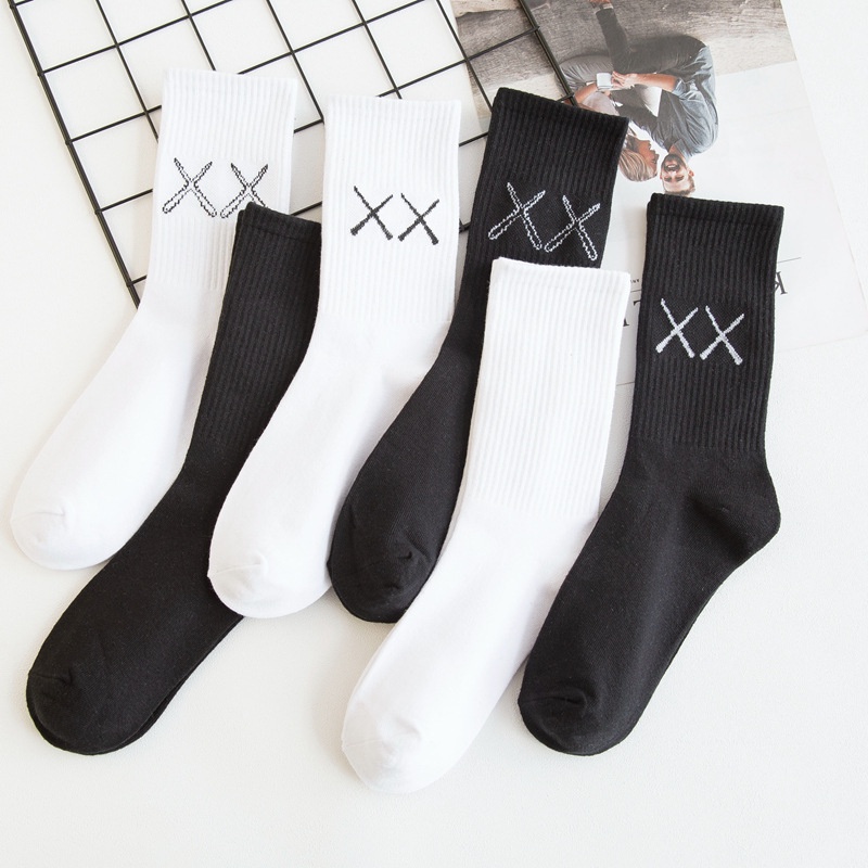 Tất cổ cao nam nữ màu trơn, vớ cổ cao vải cotton in chữ XX thời trang SUNA FASHION