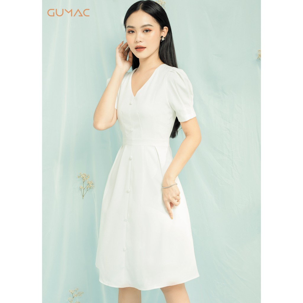 Đầm tay phồng đính nút GUMAC MS06992_TRANG