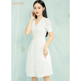 Đầm tay phồng đính nút GUMAC MS06992_TRANG