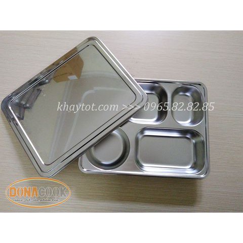 Khay cơm inox 5 ngăn inox 304 có nắp  KT 290x230x46mm