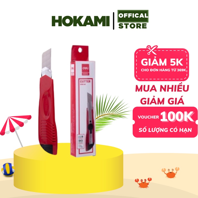 Dao rọc giấy Deli dùng trong văn phòng phẩm cỡ lớn- Dao dọc giấy -  màu đỏ  - 1 cái ED10040 - HOKAMI STORE