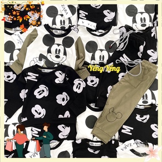Sbt248 - set 2 bộ bé trai dài tay đen rêu mickey trắng