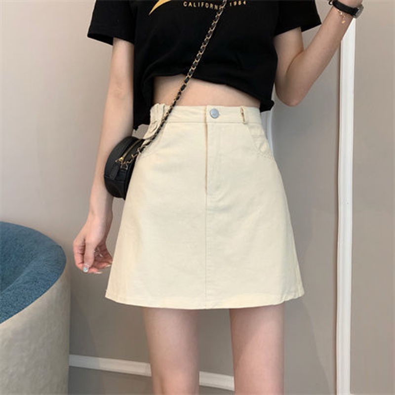 Chân váy jean chữ A IELGY màu sắc đơn giản hợp thời trang