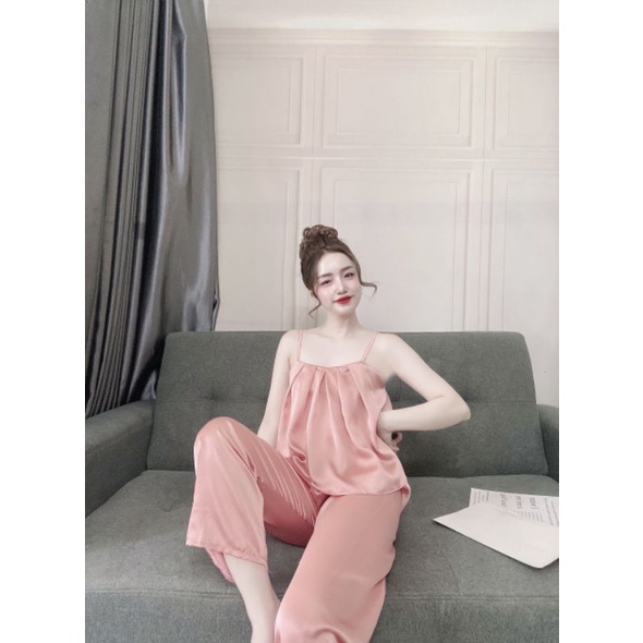 ☘️☘️Đồ Ngủ siêu rẻ Sét đồ lụa satin quần dài áo gấp ly siêu xinh
