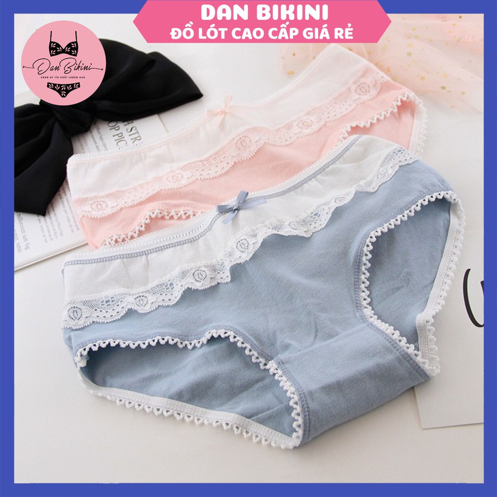 Quần Lót Nữ Cotton 100% kháng khuẩn phối viền ren đính nơ điệu đã mã B809