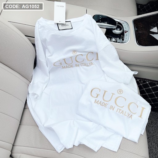 Áo Thun Tay Ngắn Vải Cotton Thêu Chữ Gucci Thời Trang