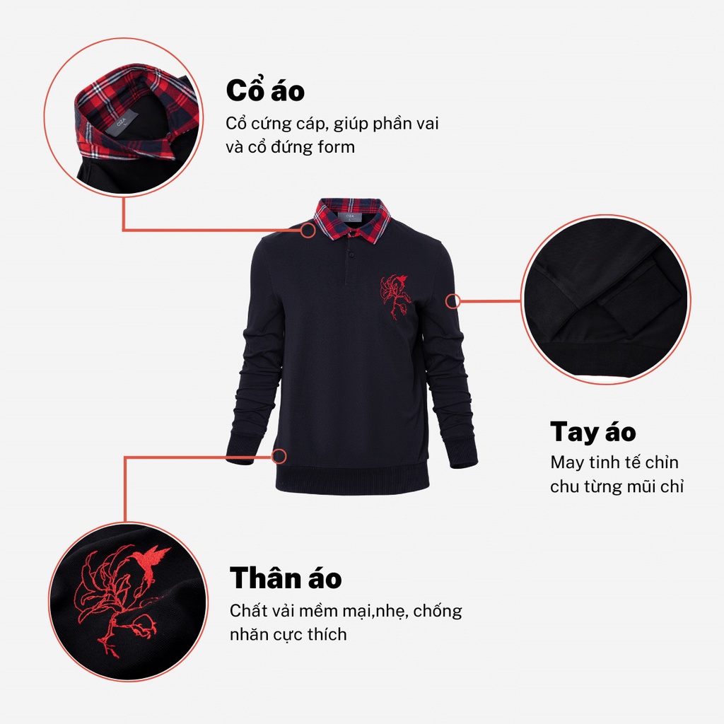 Áo polo dài tay nam CIZA vải cao cấp thêu in hình phong cách độc trẻ trung size S M L XL APDR01