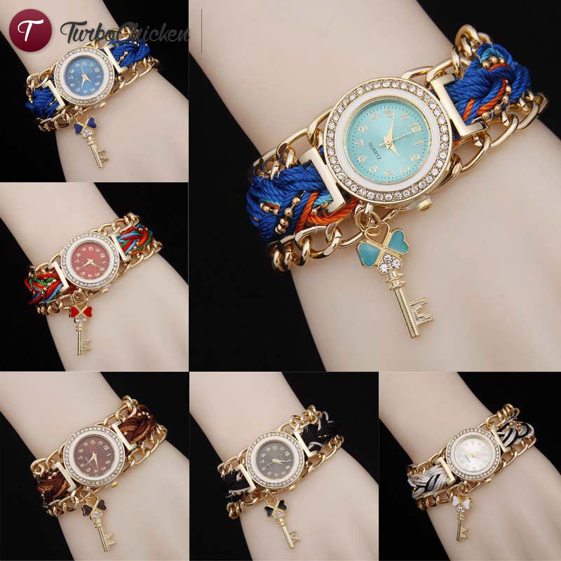 #Đồng hồ đeo tay# Fashion Women Handmade Braided Bracelet Watch Woven Wristwatch Crystal Quarzt Watches Jewelry Gifts