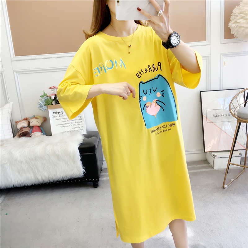 Đầm Suông Form Rộng Liệu Mềm Mát Thoải Mái In Hình Chú Mèo Xanh Và TÌnh Yêu Màu Đỏ Năng Động Bắt Kịp Xu Hướng TTDS0148