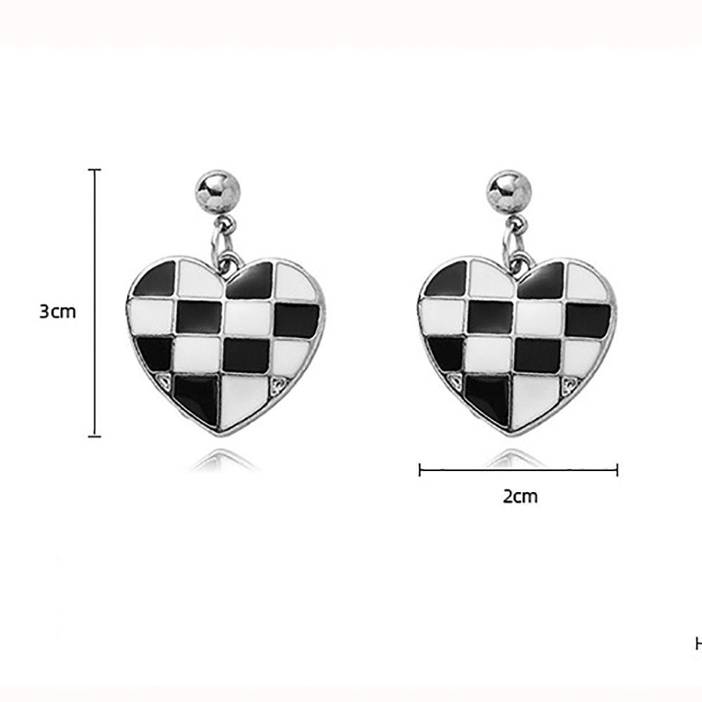 VANES1 Bộ Vòng cổ + Bông Tai Bằng Hợp Kim Họa Tiết Bàn Cờ Trái Tim Đơn Giản Sáng Tạo