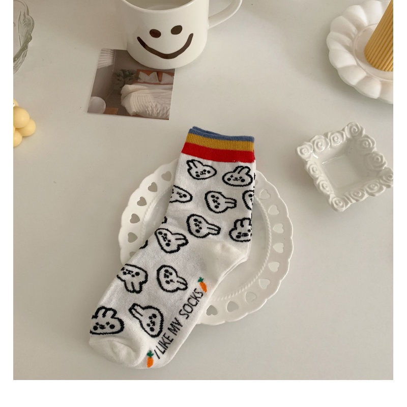 Vớ Thể Thao In Họa Tiết Thỏ Cầu Vồng Dễ Thương Phong Cách Hàn Quốc Cho Nữ