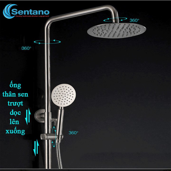 Bộ Sen cây tắm đứng NÓNG LẠNH INOX 304 Sentano (Kiểu tròn) HÀNG ĐÚC cao cấp - Lõi chia nước lớn chảy mạnh