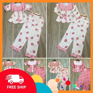 Pijama ⚡𝗙𝗥𝗘𝗘 𝗦𝗛𝗜𝗣⚡ Đồ bộ pijama nữ, thiết kế tay ngắn và tay dài hoạ tiết đào cực dễ thương, chất vải loại 1