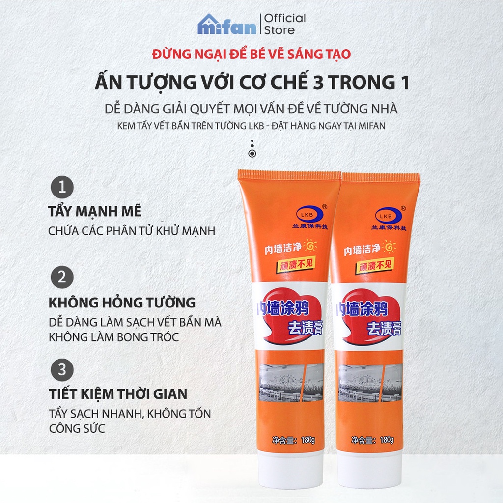 Kem Tẩy Vết Bẩn Trên Tường LKB 180 gr - Vệ Sinh Làm Sạch Vết Bút Vết Bẩn Bám Tường Hiệu Quả Cao - Hàng Chính Hãng