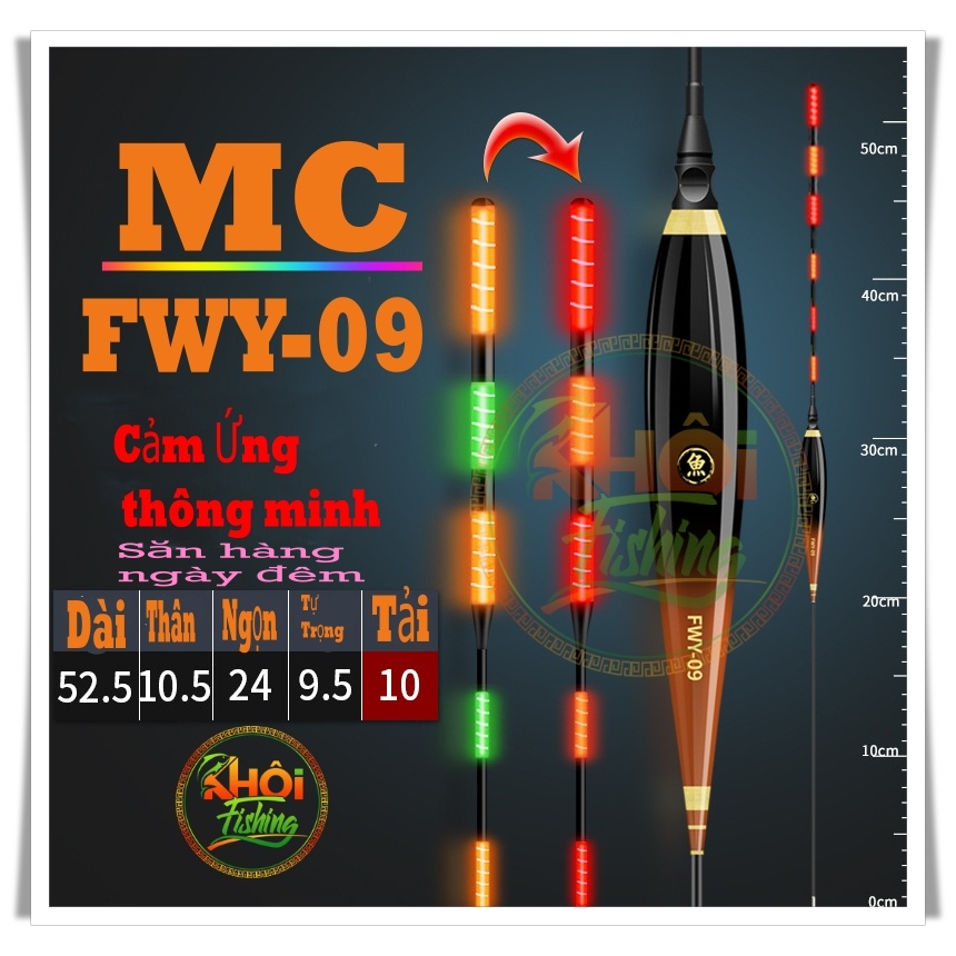 Phao câu đài săn hàng ngày đêm cảm ứng thông minh, đổi màu cá cắn tải chì 6g 8g 9g 10g MC- Khôi Fishing