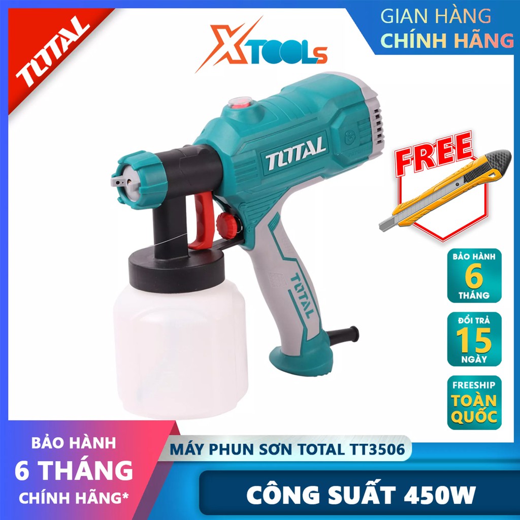 Máy phun sơn dùng điện TOTAL TT3506, điện thế 220-240V, công suất 450W, 380ml/phút, 800ml, dia 0.6/0.8mm, súng sơn điện