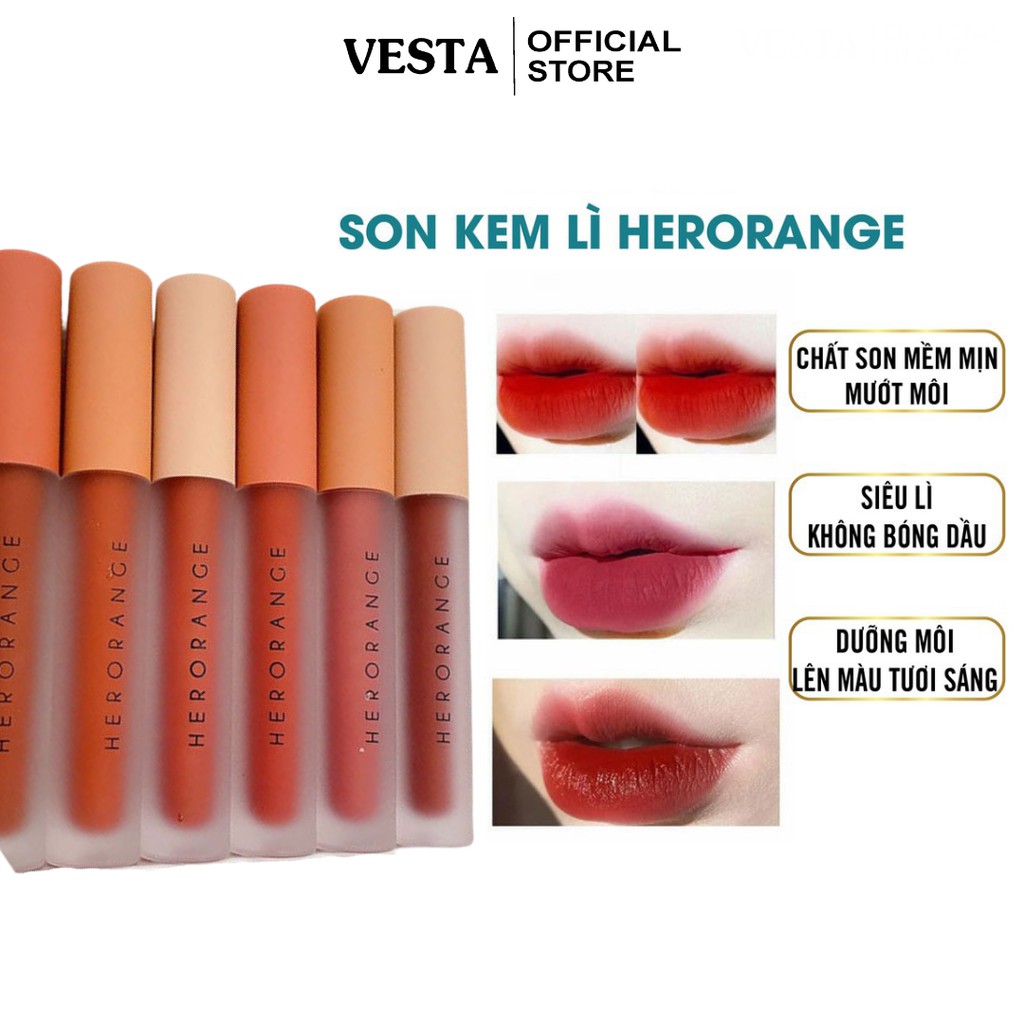 Son Kem Lì 💕𝑭𝒓𝒆𝒆𝒔𝒉𝒊𝒑💕 Son Herorange - Son Dưỡng Kem Lì Nội Địa Trung Set 3 Cây | Thế Giới Skin Care