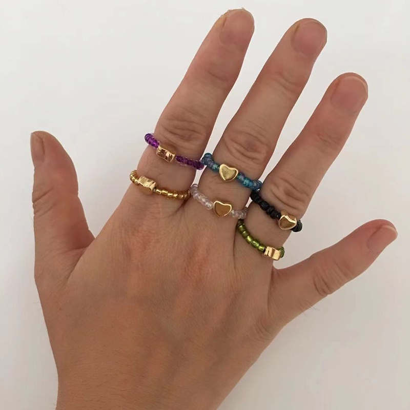 Nhẫn hạt cườm pha lê hình trái tim dễ thương có thể điều chỉnh cho nữ