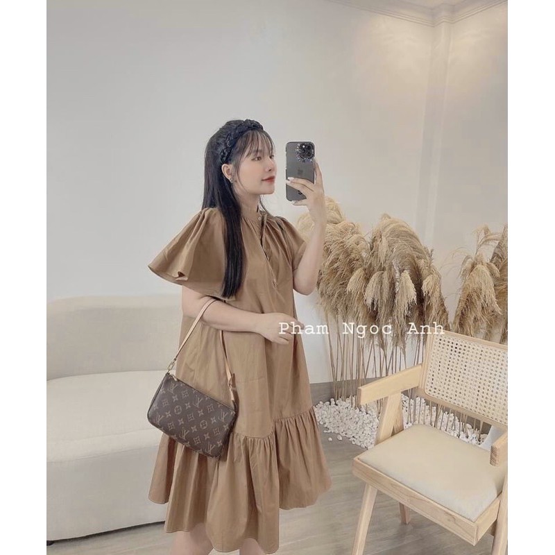 ⚡BÁN SỈ⚡️Váy suông đuôi cá tay bồng 2 màu đen nâu