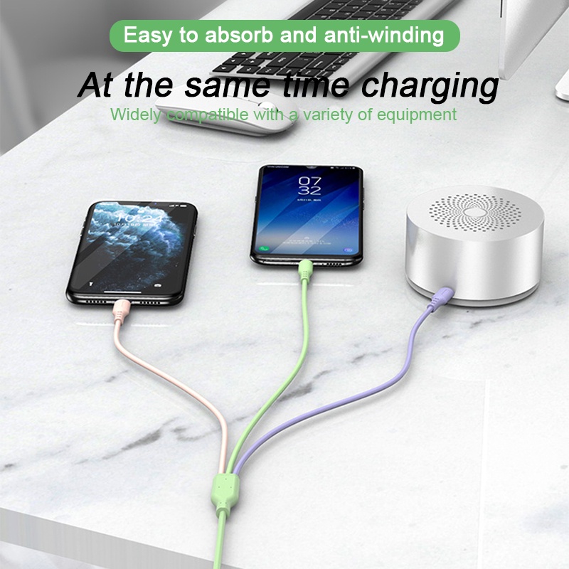 Dây Cáp Sạc Nhanh 3 Trong 1 Bằng Silicon Dành Cho Điện Thoại Di Động