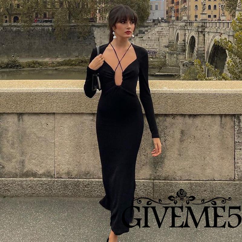 Đầm Dài Ôm Dáng Không Tay Xẻ Tà Cao Màu Đen Quyến Rũ Cho Nữ