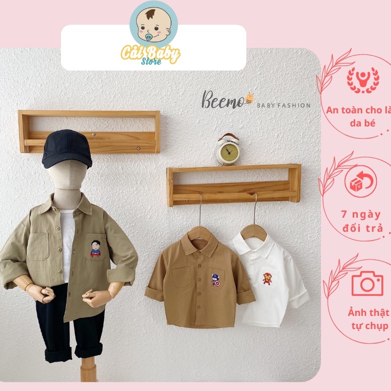 Áo Sơmi thu đông Dài Tay in Hình chibi Siêu anh Hùng Cho Bé Trai