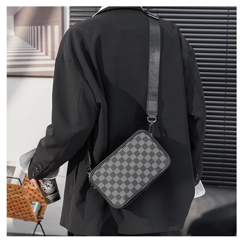 Túi xách đeo chéo nam, túi xách nam đeo ngực kiểu dáng vuông caro chống nước PA38 | BigBuy360 - bigbuy360.vn