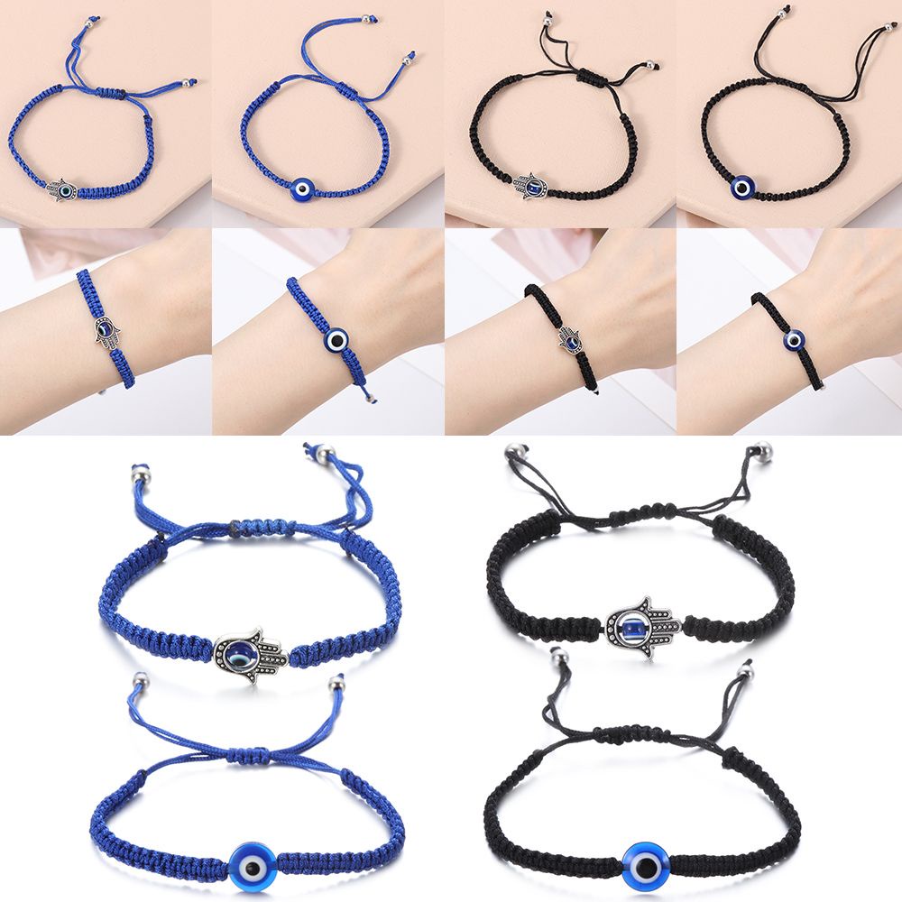 Vòng tay dây bện đính hạt họa tiết mắt quỷ may mắn kiểu dáng thời trang