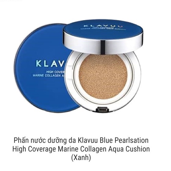 Phấn nước dưỡng ẩm Klavuu Blue Pearlsation High Coverage Marine Collagen Aqua Cushion (Xanh)