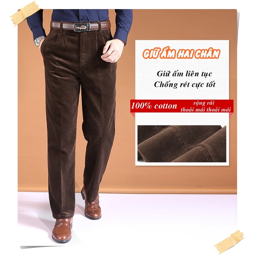 Quần dài nam chất vải nhung dành cho trung niên 100% cotton