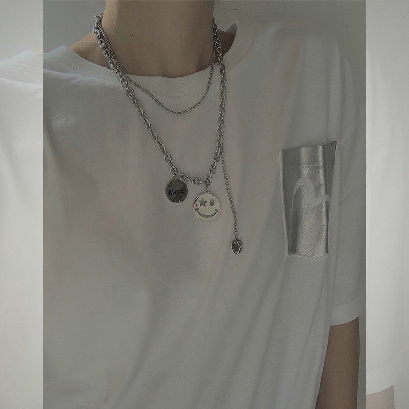 Dây Chuyền Nhiều Lớp Thiết Kế Mặt Cười Phong Cách Hip Hop Thời Trang 22238