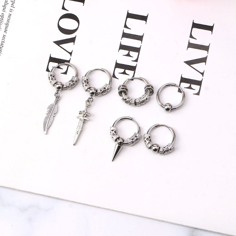 Set 6 Khuyên Tai Tròn Bằng Thép Không Gỉ Màu Bạc Thời Trang Cho Nam Và Nữ