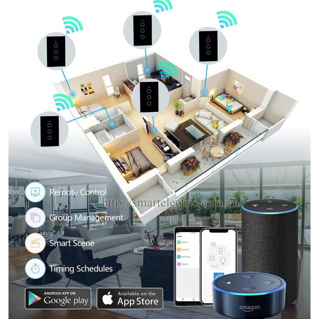Công tắc cảm ứng wifi 2 nút chuẩn Châu Âu-Bảo hành 12 tháng