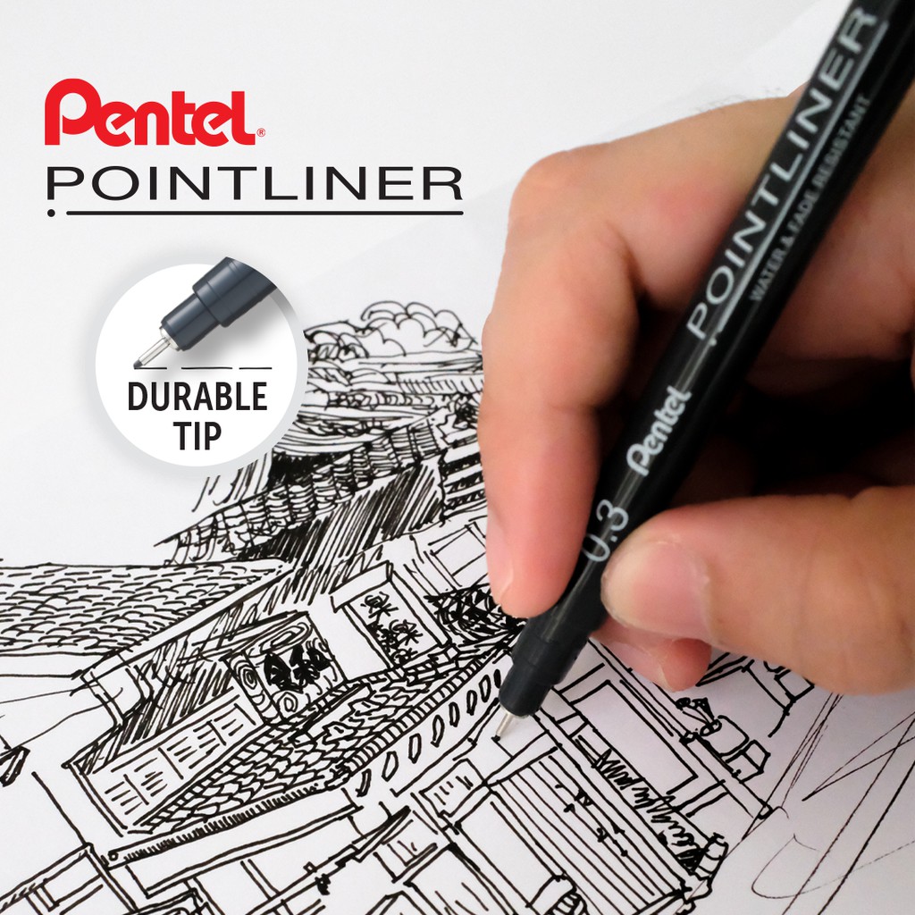 Bút kim số đi nét vẽ kỹ thuật Pentel Pointliner Water &amp; Fade Resistant - 0.8mm - Màu đen (Black)
