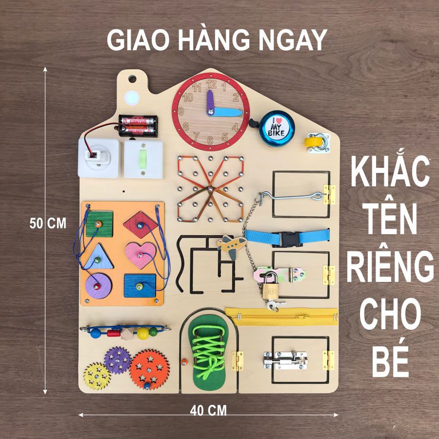 Bảng bận rộn đầy đủ chức năng nhất kết hợp cùng bảng xếp hình khối nhiều màu sắc bằng gỗ